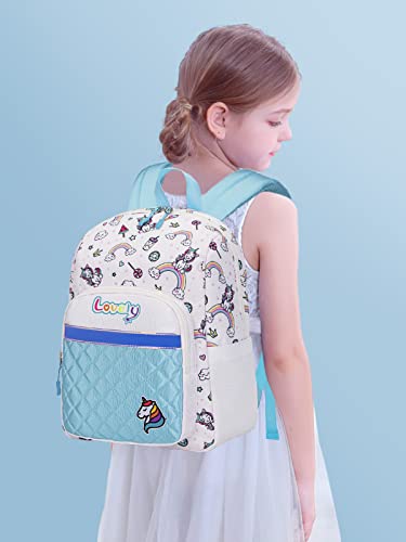 Lohol Cute Unicorn Backpack for Little Kids, Lightweight School Bookbag for Kindergarten Children Girl with Chest Strap (Light Blue)