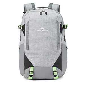 high sierra takeover kids/adults backpack with laptop pocket, drop protection pocket, tablet sleeve, and 360 reflectivity, silver/neon mint
