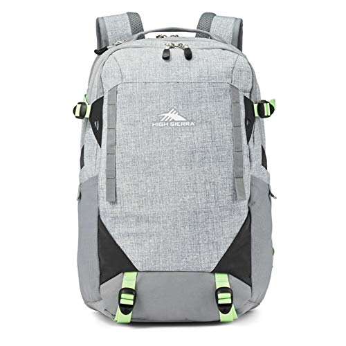 High Sierra Takeover Kids/Adults Backpack with Laptop Pocket, Drop Protection Pocket, Tablet Sleeve, and 360 Reflectivity, Silver/Neon Mint