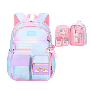 godchoices rainbow backpack for girls, large capacity school laptop backpacks preschool kindergarten bookbag casual travel backpack