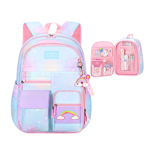 Godchoices Rainbow Backpack for Girls, Large Capacity School Laptop Backpacks Preschool Kindergarten Bookbag Casual Travel Backpack