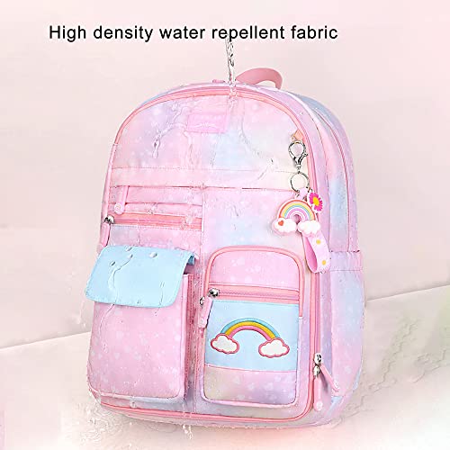 Godchoices Rainbow Backpack for Girls, Large Capacity School Laptop Backpacks Preschool Kindergarten Bookbag Casual Travel Backpack