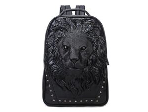berchirly men pu leather head lion schoolbag backpack hiking travel daypack bag