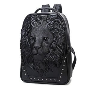 Berchirly Men Pu Leather Head Lion Schoolbag Backpack Hiking Travel Daypack Bag