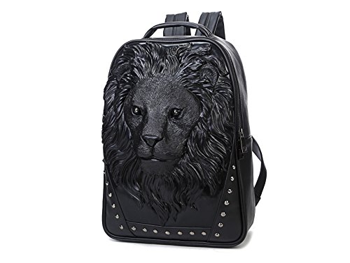 Berchirly Men Pu Leather Head Lion Schoolbag Backpack Hiking Travel Daypack Bag