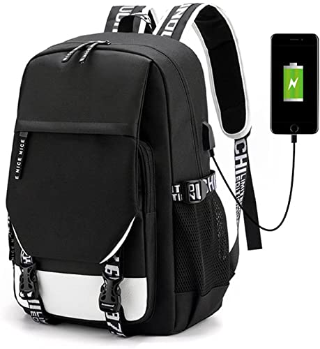 jupkem Jupkem Anime hanma baki Backpack Bag USB with Charging Port Student School Bag Laptop Cosplay for Boys Girls (black)