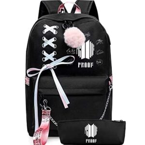 Alikpop USB Backpack Jimin Suga Jin Taehyung V Jungkook Korean Casual Backpack Daypack Laptop Bag College Bag Book Bag School Bag With Pencil Bag (B)