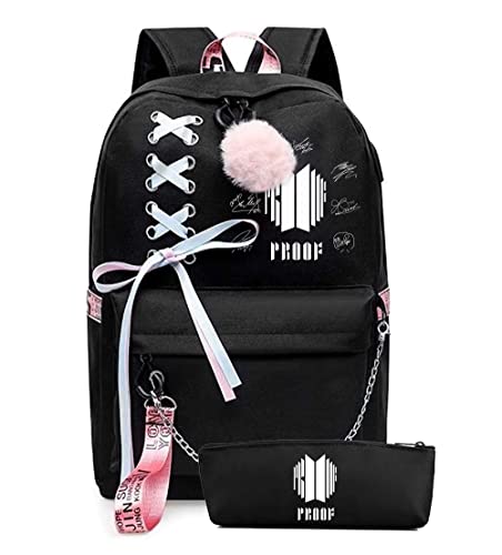 Alikpop USB Backpack Jimin Suga Jin Taehyung V Jungkook Korean Casual Backpack Daypack Laptop Bag College Bag Book Bag School Bag With Pencil Bag (B)