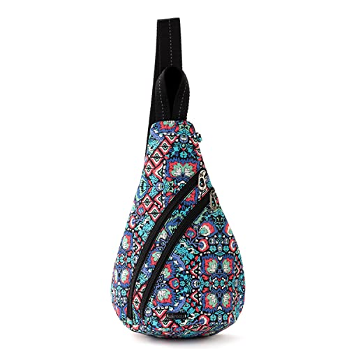 Sakroots Women's On The Go Sling Backpack in Nylon Eco Twill, Multi Ikat World