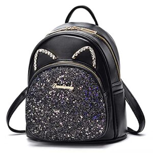 natyrlpog mini backpack for women cute cat ears design, leather small backpack purse for teen girls with sequin decoration