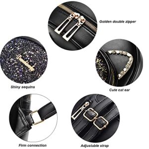 natyrlpog Mini Backpack for Women Cute Cat Ears Design, Leather Small Backpack Purse for Teen Girls with Sequin Decoration