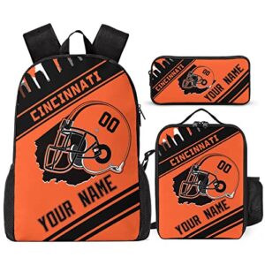 Kyehwig Custom Cincinnati Backpack 3Pcs Personalized School Backpacks with Lunch Box Pen Pouch Gift for Boys Girls