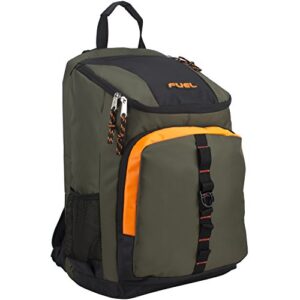 fuel top load multipurpose backpack, extra large main compartment w/easy access, padded back w/adjustable comfort straps, front molle loops – army green/blaze orange