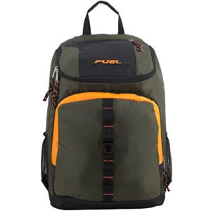 FUEL Top Load Multipurpose Backpack, Extra Large Main Compartment w/Easy Access, Padded Back w/Adjustable Comfort Straps, Front Molle Loops - Army Green/Blaze Orange