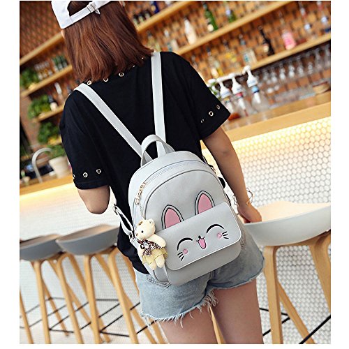 DIOMO Mini Backpack for Girls Cute Cat Small Purse, 4-PCS Casual Daypacks for Women Girls (Grey)