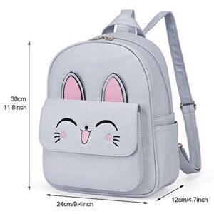 DIOMO Mini Backpack for Girls Cute Cat Small Purse, 4-PCS Casual Daypacks for Women Girls (Grey)