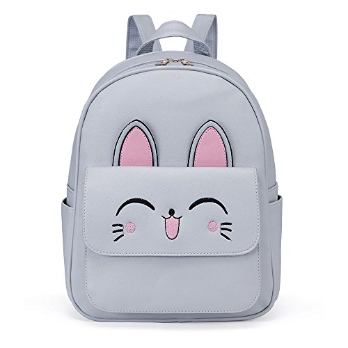 DIOMO Mini Backpack for Girls Cute Cat Small Purse, 4-PCS Casual Daypacks for Women Girls (Grey)