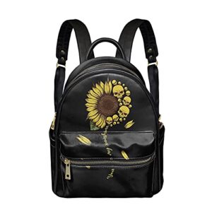 kuiliupet women fashion backpack sunflower skulls printed pu leather shoulder bag with front/ side/ inner pockets casual daypacks waterproof zip