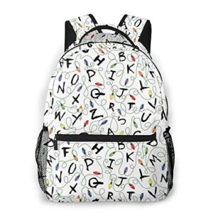 men’s backpack multipurpose colorful letter white pattern laptop backpack stylish daypack durable book bags for sports, outdoors, running, travel, hiking
