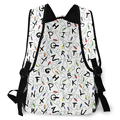 Men's Backpack Multipurpose Colorful Letter White Pattern Laptop Backpack Stylish Daypack Durable Book Bags for Sports, Outdoors, Running, Travel, Hiking