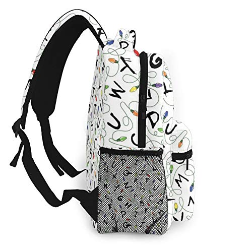 Men's Backpack Multipurpose Colorful Letter White Pattern Laptop Backpack Stylish Daypack Durable Book Bags for Sports, Outdoors, Running, Travel, Hiking