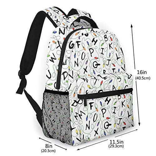 Men's Backpack Multipurpose Colorful Letter White Pattern Laptop Backpack Stylish Daypack Durable Book Bags for Sports, Outdoors, Running, Travel, Hiking