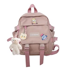 kawaii backpack for girls, waterproof nylon mini school bag cute japanese with cute pendant (pink)