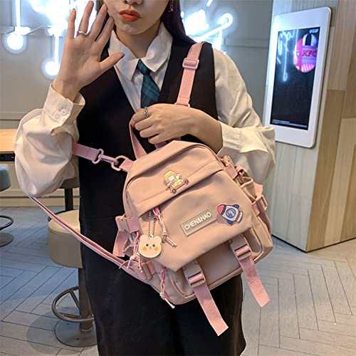 Kawaii Backpack for Girls, Waterproof Nylon Mini School Bag Cute Japanese with Cute Pendant (Pink)