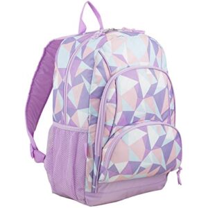 eastsport multi pocket school backpack, lovely lilac/cryal clear geo print