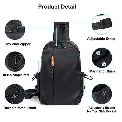 sunmeg Sling Bag Crossbody Bag Shoulder Bag Multipurpose Chest Bag Sling Backpack for Men & Women, Outdoor Travel Backpacks Hiking Daypack with USB Charging Port (Black)