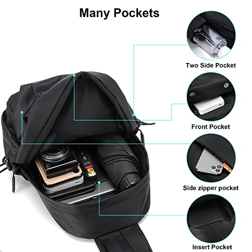 sunmeg Sling Bag Crossbody Bag Shoulder Bag Multipurpose Chest Bag Sling Backpack for Men & Women, Outdoor Travel Backpacks Hiking Daypack with USB Charging Port (Black)