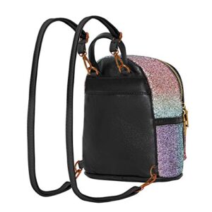 Girls Bling Mini Travel Backpack Kids Children School Bag Satchel Purses Daypack (black rainbow)