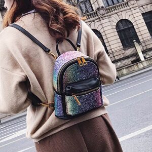 Girls Bling Mini Travel Backpack Kids Children School Bag Satchel Purses Daypack (black rainbow)