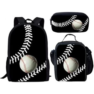 baseball design backpack 3 piece set school bag bookbag with lunch box and pencil case set for boys girls