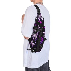 Ykklima Purple Butterfly Pattern Sling Backpack Rope Crossbody Shoulder Bag for Men Women Travel Hiking Outdoor Daypack