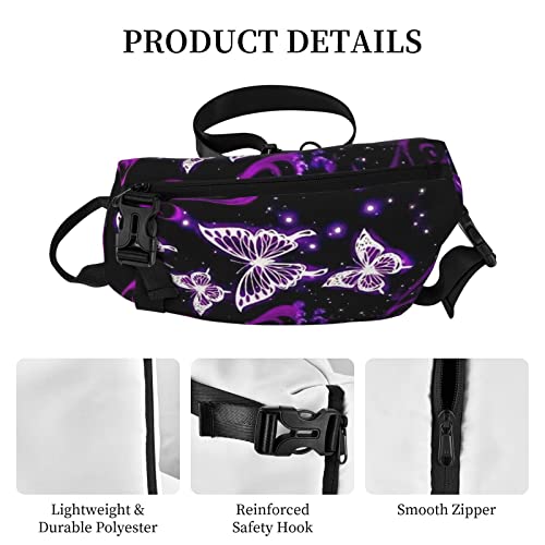 Ykklima Purple Butterfly Pattern Sling Backpack Rope Crossbody Shoulder Bag for Men Women Travel Hiking Outdoor Daypack