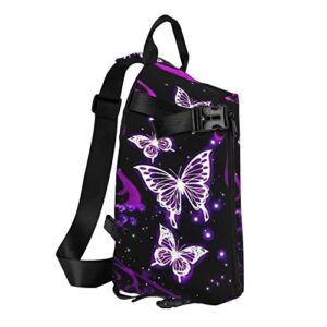 Ykklima Purple Butterfly Pattern Sling Backpack Rope Crossbody Shoulder Bag for Men Women Travel Hiking Outdoor Daypack