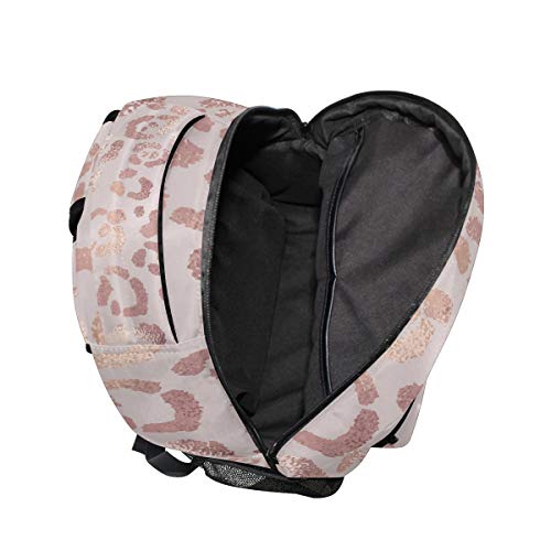 Moudou Stylish Rose Gold Leopard Backpack Middle College Student Bookbag Travel Daypack for Men Women Teens Boys Girls