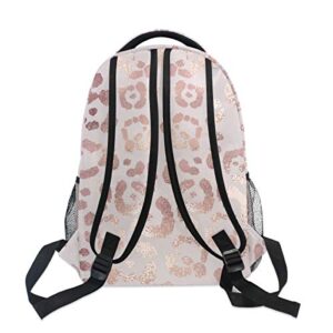 Moudou Stylish Rose Gold Leopard Backpack Middle College Student Bookbag Travel Daypack for Men Women Teens Boys Girls