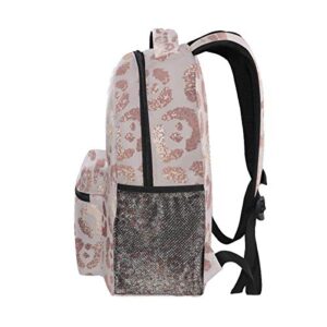 Moudou Stylish Rose Gold Leopard Backpack Middle College Student Bookbag Travel Daypack for Men Women Teens Boys Girls