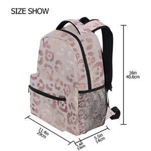 Moudou Stylish Rose Gold Leopard Backpack Middle College Student Bookbag Travel Daypack for Men Women Teens Boys Girls