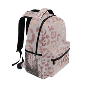 Moudou Stylish Rose Gold Leopard Backpack Middle College Student Bookbag Travel Daypack for Men Women Teens Boys Girls