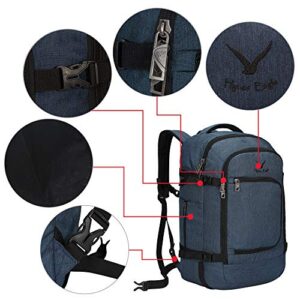 Hynes Eagle Travel Backpack 40L Flight Approved Carry on Backpack Blue with Grey 3PCS Packing Cubes Set