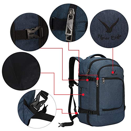 Hynes Eagle Travel Backpack 40L Flight Approved Carry on Backpack Blue with Grey 3PCS Packing Cubes Set