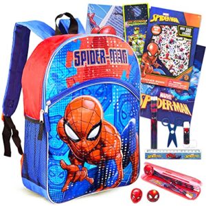 marvel shop spiderman backpack school supplies set ~ 14 pc bundle with 16 inch spiderman school bag for boys, girls, and kids, notebook, pencil, and more (spiderman back to school)