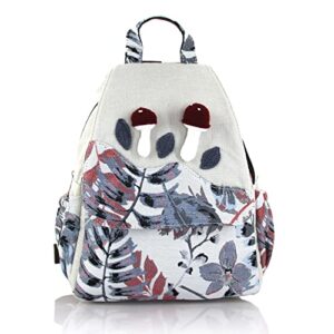 mushroom mini cotton backpack for women hippie boho handmade canvas embroidery purse with multi pocket for adults teens
