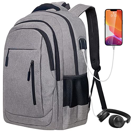 Ogetok Men Travel Backpack for 17.3" Laptop,Business Casual Computer Daypack School Student Bookbag w/ USB Charging Port,Grey