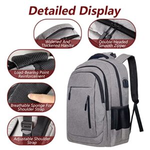 Ogetok Men Travel Backpack for 17.3" Laptop,Business Casual Computer Daypack School Student Bookbag w/ USB Charging Port,Grey