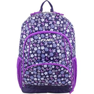 Fuel Multi Pocket Backpack with Fun Prints, Casual Daypack, Multipurpose Bag (Purple Floral Print)