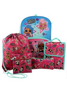 l.o.l. surprise! dolls girls 16″ backpack 5 piece school set (one size, blue/pink)